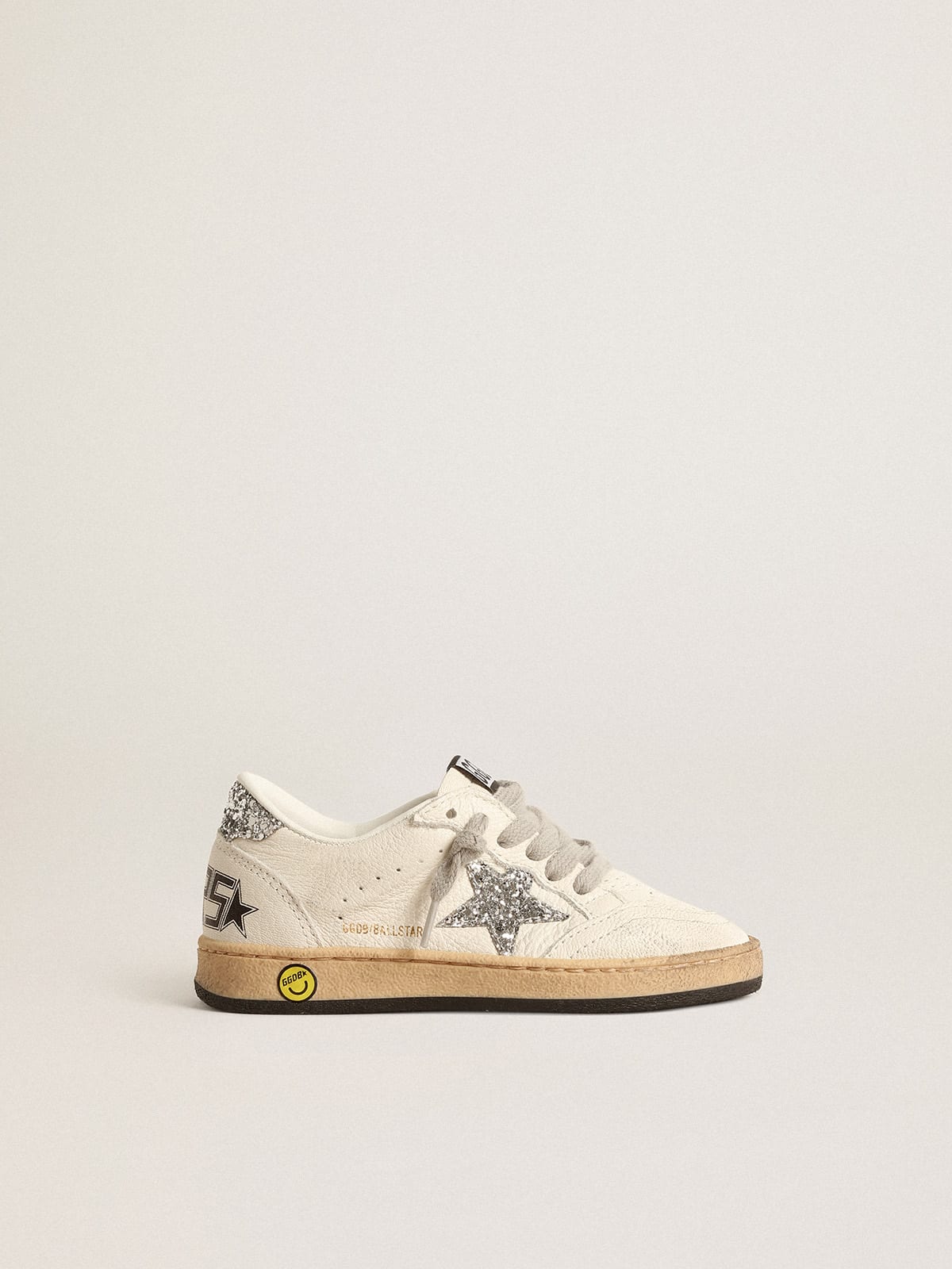 Golden Goose Ball Star Junior in nappa with silver glitter star and ...