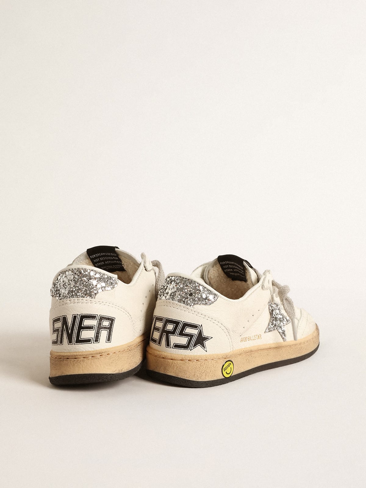 Golden Goose Ball Star Junior in nappa with silver glitter star and ...